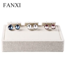FANXI Free shipping 4 pcs/lot wooden covered with beige linen jewellery shop and exhibition display earrings exhibitor trays