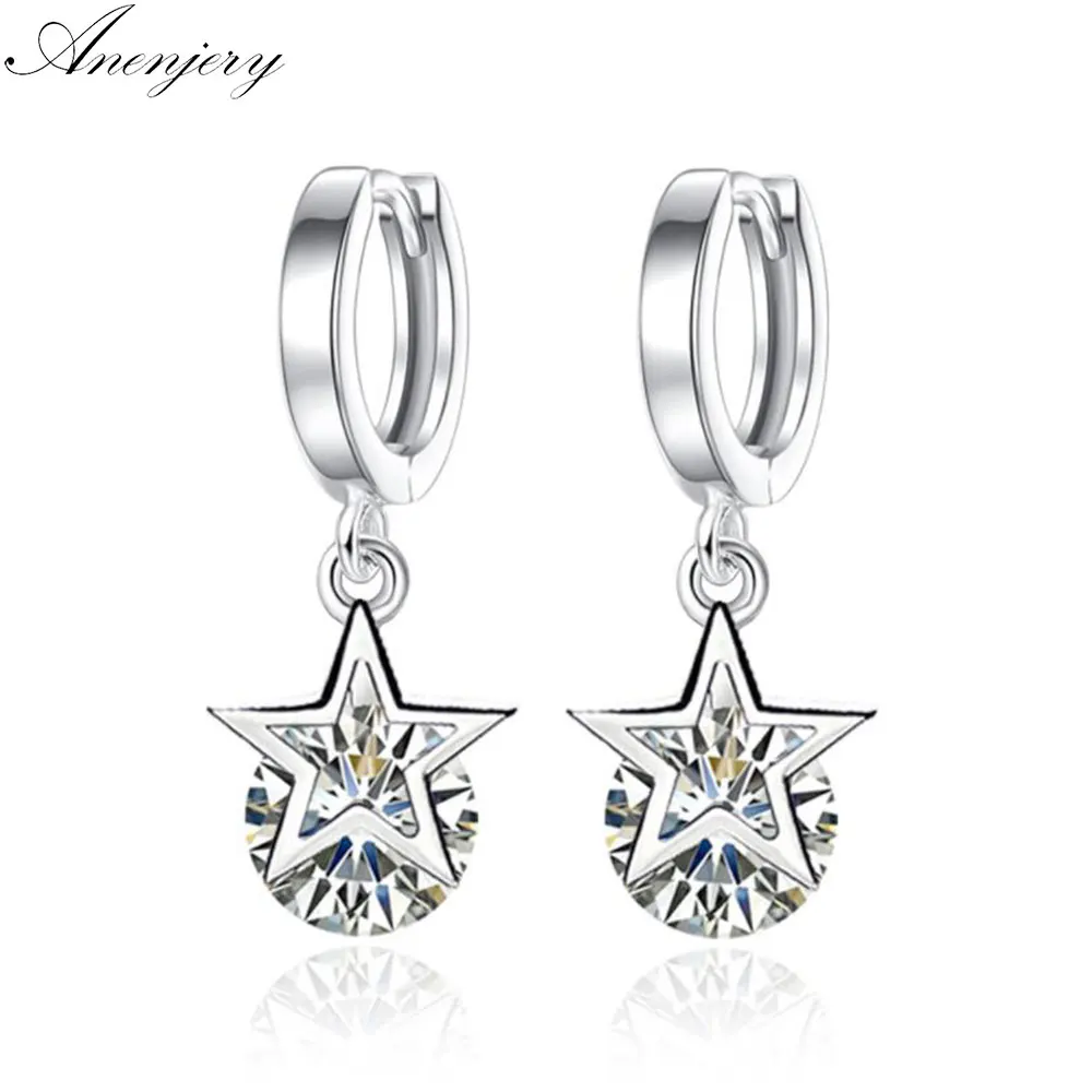

Anenjery Simple Luxury Fashion 925 Sterling Silver Sparkling Zircon Star Drop Earrings For Women brincos pendientes S-E281