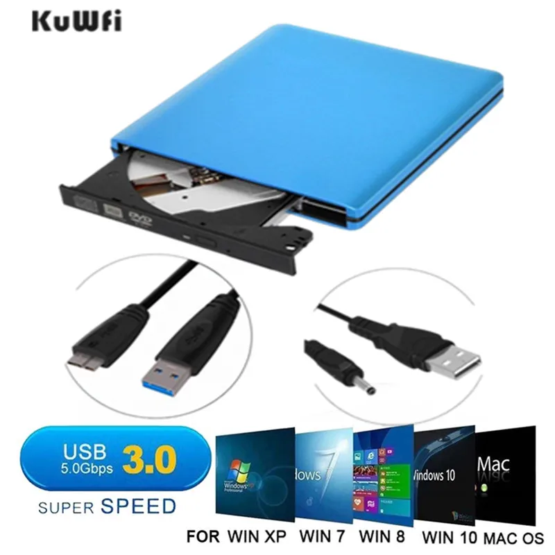 KuWFi External DVD Drive Optical Drive USB 3 0 CD DVD Burner CD RW Writer Reader 2