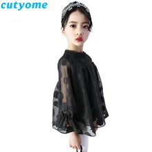 Teenage Girls Chiffon Blouses Shirt Baby Toddler Fashion Long Sleeve Ruffle Polka Dot Peplum Tops White Kid Blouse Child Clothes knot side polka dot peplum top
