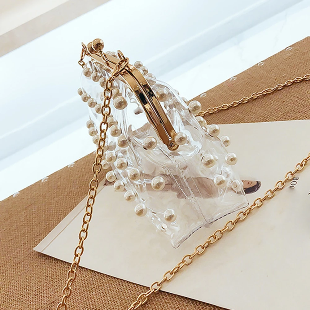 2018 Fashion Pearl Transparent PVC Women Messenger Bag Mini Hologram Laser Chains Shoulder Bag Girls Small Clutch Crossbody bags