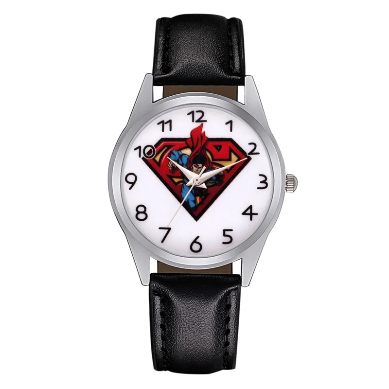 

Cartoon Superman style Children's Watches Kids Student boys girls Quartz Leather strap Wrist Watch Jc03