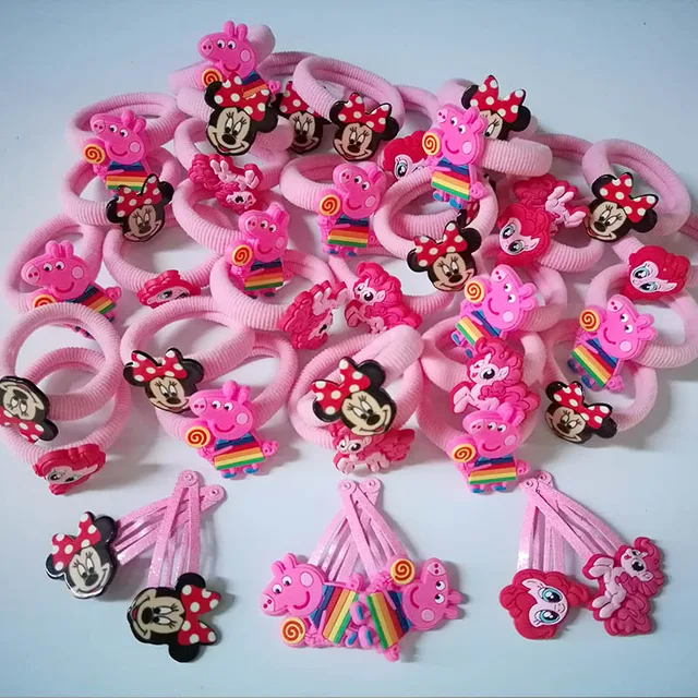 12pcs Cartoon Set Basic Rubber Band Children Cartoon Hairpin Kids Elastic Hair Band Girls Hair Clip Pin Hair Accessories