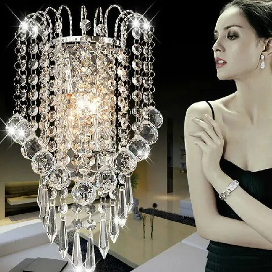 

Modern Art Decor Stainless Steel Wall Lamp Plating LED Crystal Wall Light Bedroom Home clear crystal E14 Wall Sconce Lighting