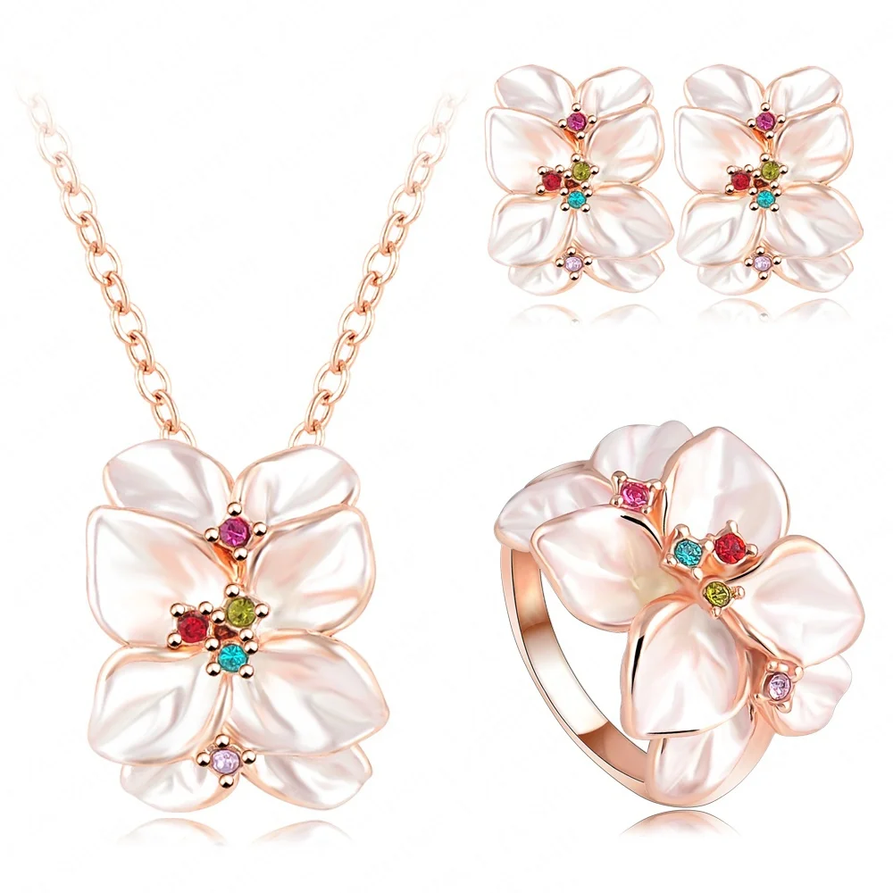 

hot sell new - USA Stone Crystal colorful 18K Gold Plated Austrian Crystal Enamel Earring/Necklace/Ring Flower Set (A0425)