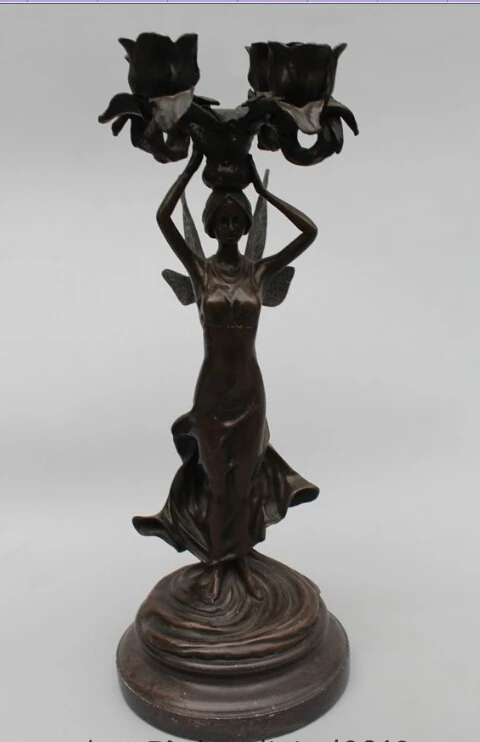 

14"Western Art sculpture Bronze Marble Belle Women Girl Candlestick candler