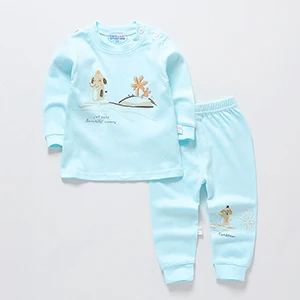 Комплект одежды для сна для малышей от 6 до 24 месяцев, детские пижамы, хлопковая одежда для сна для маленьких мальчиков и девочек, комплект для сна с круглым воротником для детей - Цвет: Elephant-Blue