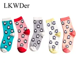 LKWDer 5 пар Для женщин носки веселое Harajuku Счастливый мультфильм Пингвин дизайнерские носки Для женщин хлопок Комфорт Носки Calcetines Meias