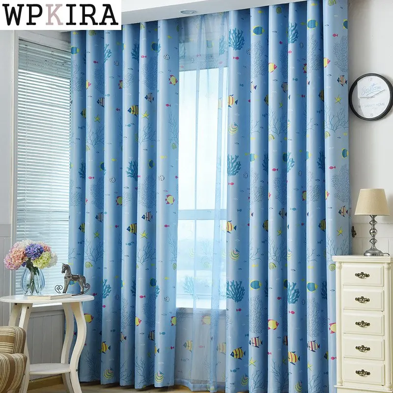 

Cute Blackout Curtains For Living Room Curtains for Children Boys Girls Cartoon Fish Window Drapes 216&30