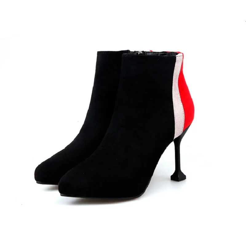 

2018 Europe and the United States new high-heeled boots color matching pointed women's booties Red white and black 1120