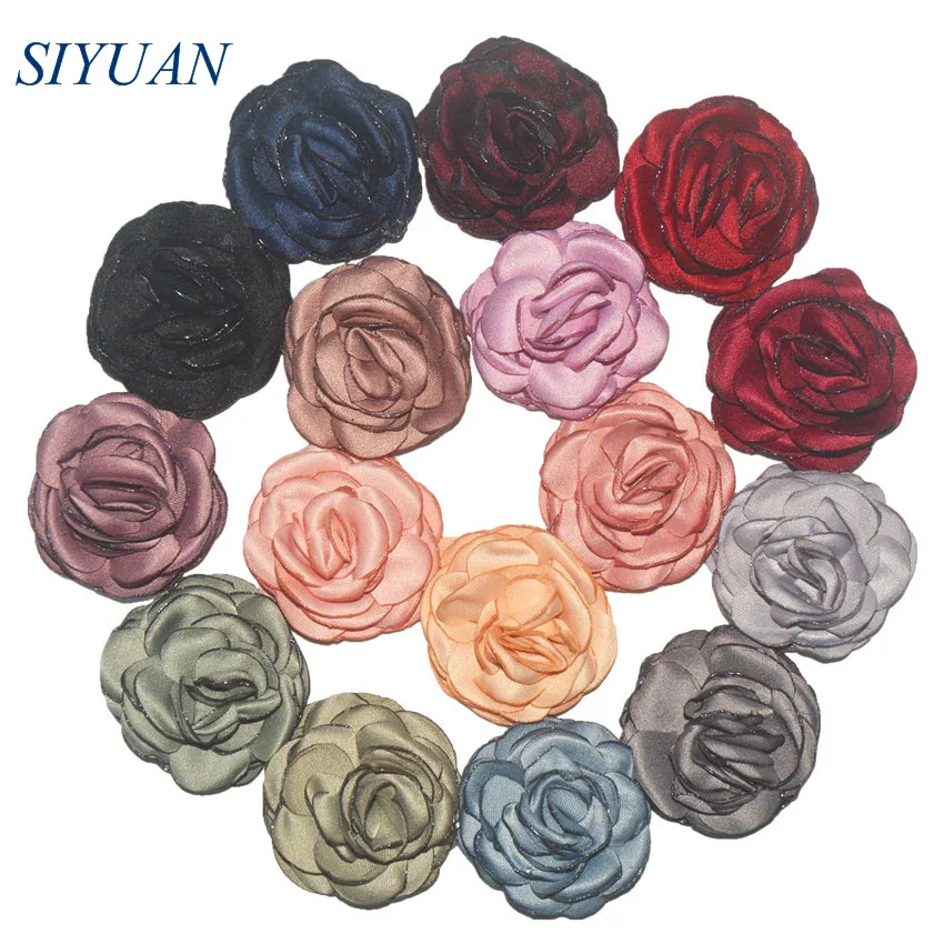 

50pcs/lot 1.6 inch Vintage Rolled Satin Rose Flower with Hair Clip Girl Dress Headwear Decoration Wedding Faric Flora TH251