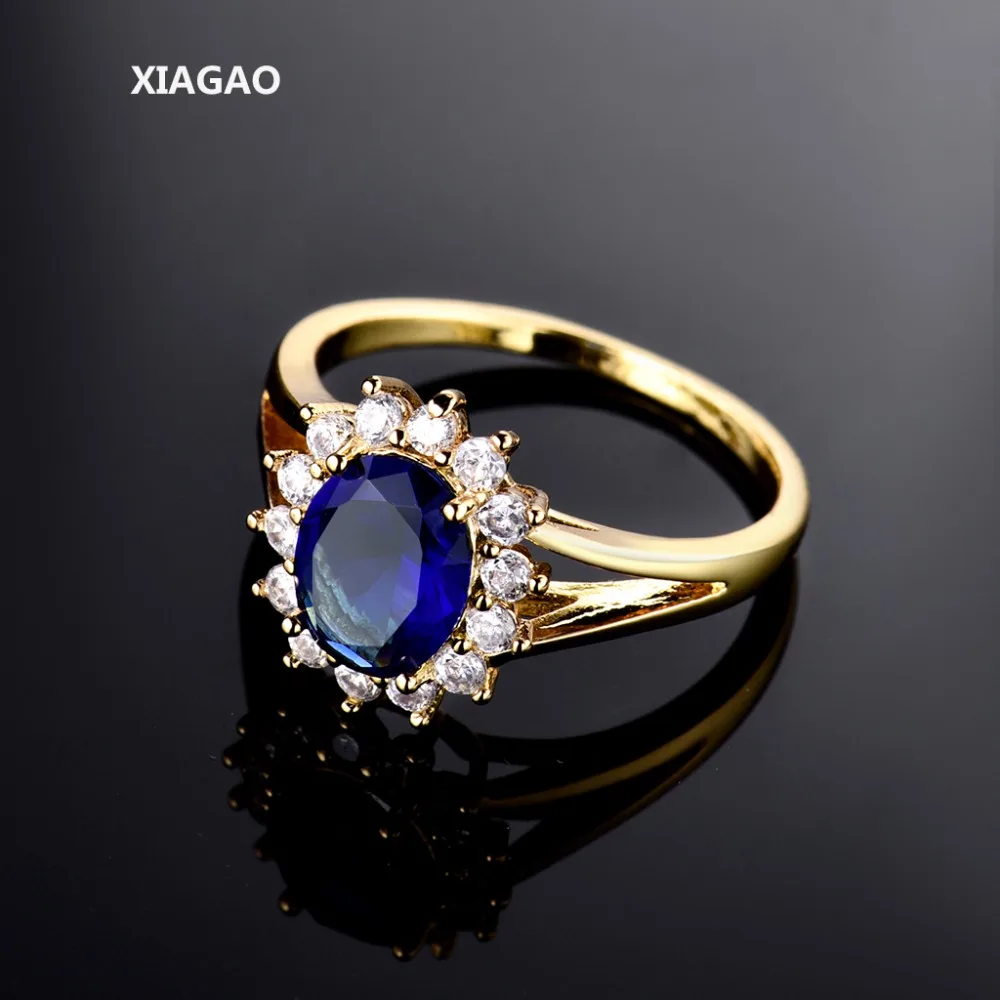 

XIAGAO New Arrival Women Ring Yellow Gold-color Blue Big Oval Crystal Cubic Zirconia CZ Wedding Lady Graceful Jewelry XGR028