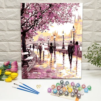 

Cherry Blossom Road Oil Painting by Number Hand Painted Canvas Wall Art Picture For Living Room Decoration Wall Art 40x50cm