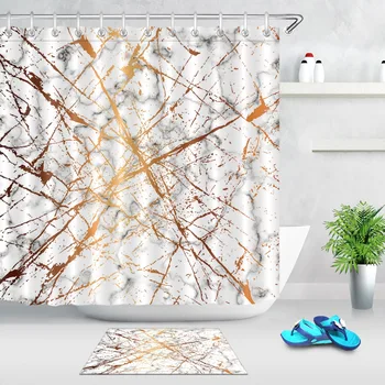 

LB Gold Splatter Lines Black And White Marble Shower Curtains Bathroom Curtain Waterproof Polyester Fabric For Bathtub Art Decor