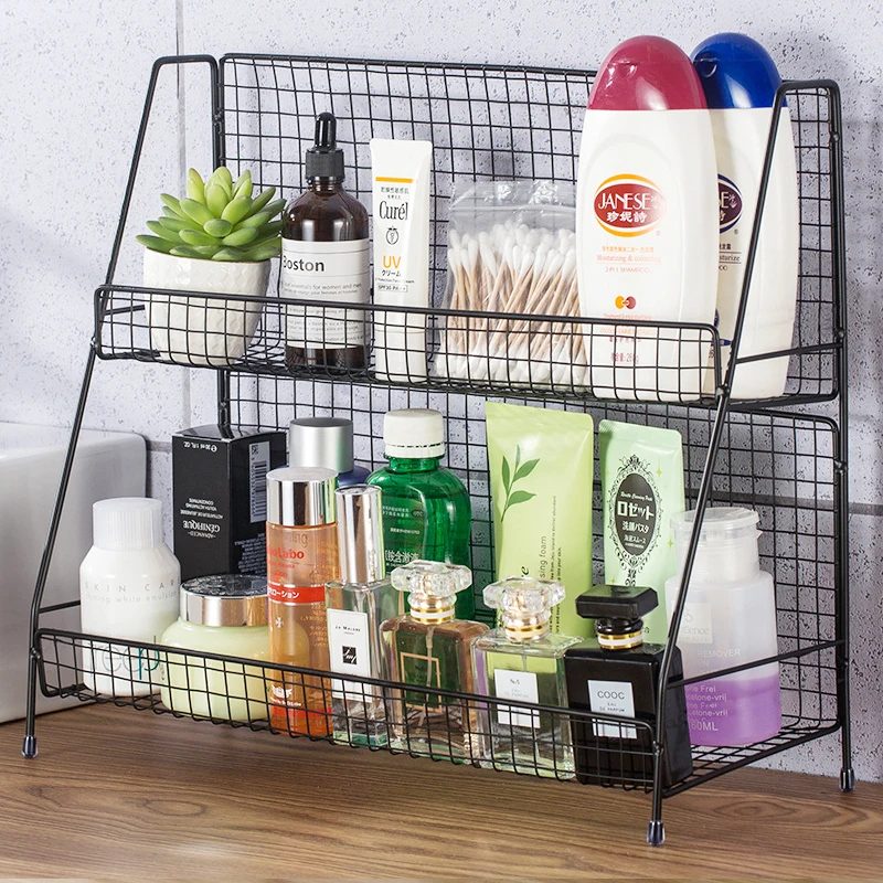 

Iron Art Makeup Organizer Two-Layers Jewelry Box Cosmetic Organizer Makeup Box Lipstick Makeup Storage Bathroom Table Organizer
