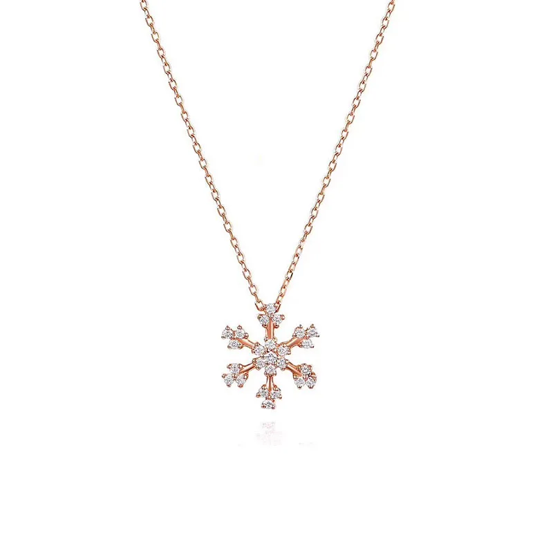 ANI 18 K розовое золото(AU750) крест кулон 0.159ct I-J/SI сертификат настоящий натуральный алмаз снег Форма Женщины Золотая цепочка, колье
