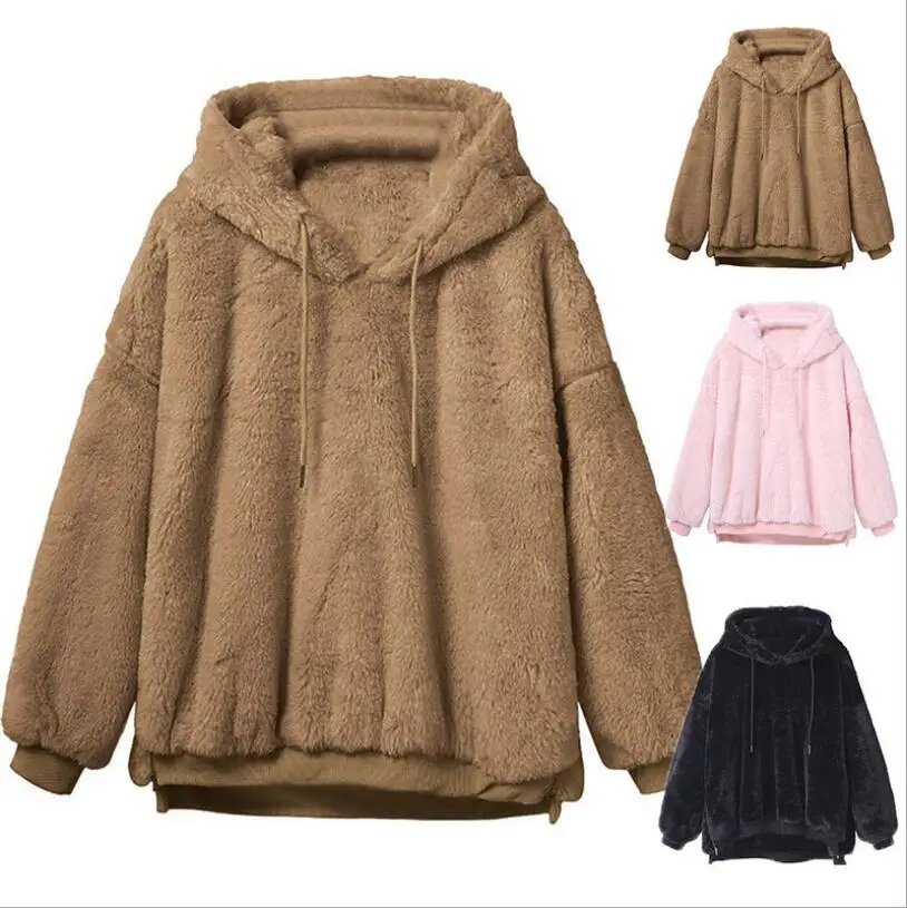 

Women's Hoodies new female hoody top hooded long-sleeved drawstring thickening women fur outwear loose warm ladies hoodies