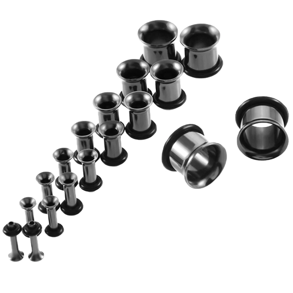 MagiDeal 18pcs/Pack 14G-00G Kit Assorted Stainless Steel Ear Plug Stretching Kit Single Flared with Rubber O-ring