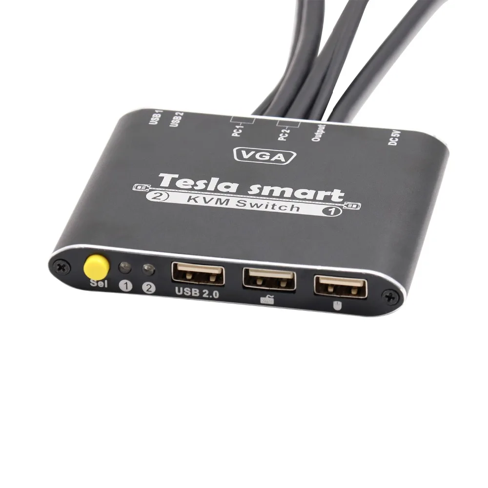 Tesla Smart 1080 P 2-портовый 2x1 VGA Кабельный KVM Switch переключатель с кабелями 2x1 1080P support USB 2,0 устройство управления до 2 компьютеров