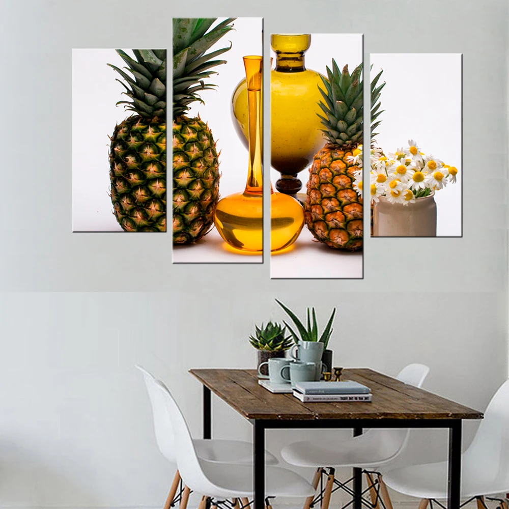 4 шт. ананас и вина Современные Wall Art Холст печать роспись стены картинки для гостиной Кухня столовая