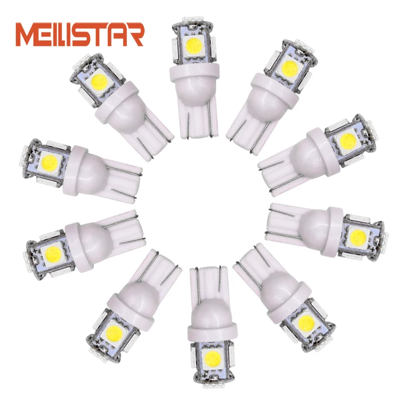 

10X T10 LED Bulbs White 168 501 W5W LED Lamp T10 Wedge 5050 5SMD Interior Lights DC 12V 6000K Red Amber yellow Ice Blue