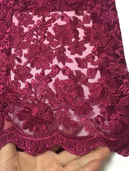 

2018 High Quality African Lace Fabric Pink French Net 3 D Flowers Embroidery Tulle Lace Fabric For Nigerian Wedding Party Dress