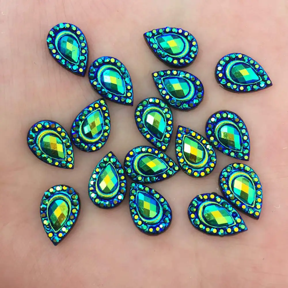 100 PZ AB Resina 7*12mm Pavone Teardrop Flatback strass Abbellimento di Nozze applique fai da te SK21 * 2