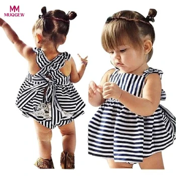 

1Set Baby Girls Clothes Fashion Summer Infant Outfit Stripe Children Gilr Backless Mini Dress Sleeveless Party vestido infantil