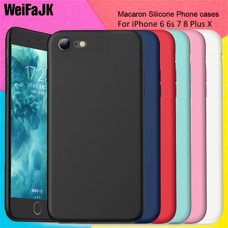 

WeiFaJK Phone Case For iPhone 7 6 6s 8 Plus Silicone Simple Macaron Solid Color Ultra thin Soft Back Cover for iPhone 8 7 X Case