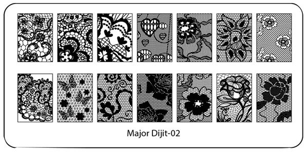 Новое поступление MajorDijit черный цветок кружева ногтей штамповки пластины нержавеющая сталь дизайн ногтей штамп маникюрный шаблон инструменты для ногтей - Цвет: MajorDijit02