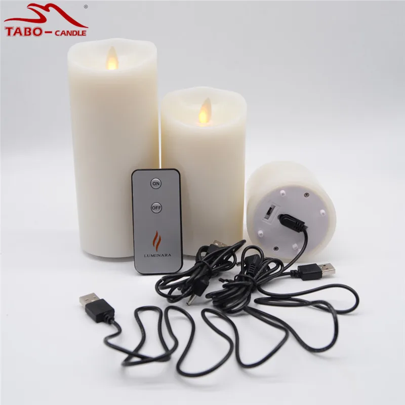Buy 3 Pcs Pillar Candle Rechargeable USB LED Candles