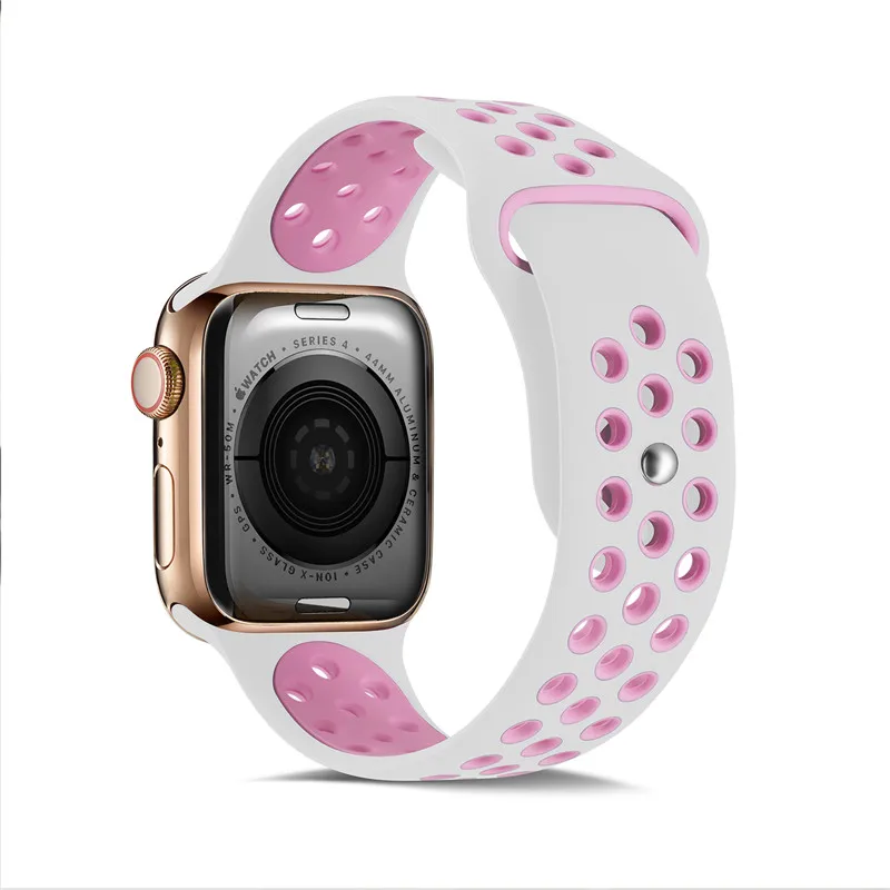 Силиконовый чехол для Apple, ремешки для часов для Apple Watch4/3/2/1 спортивные дышащие освежающий наручный ремешок для наручных часов Iwatch, ремешок серии 44/42/40/38 мм