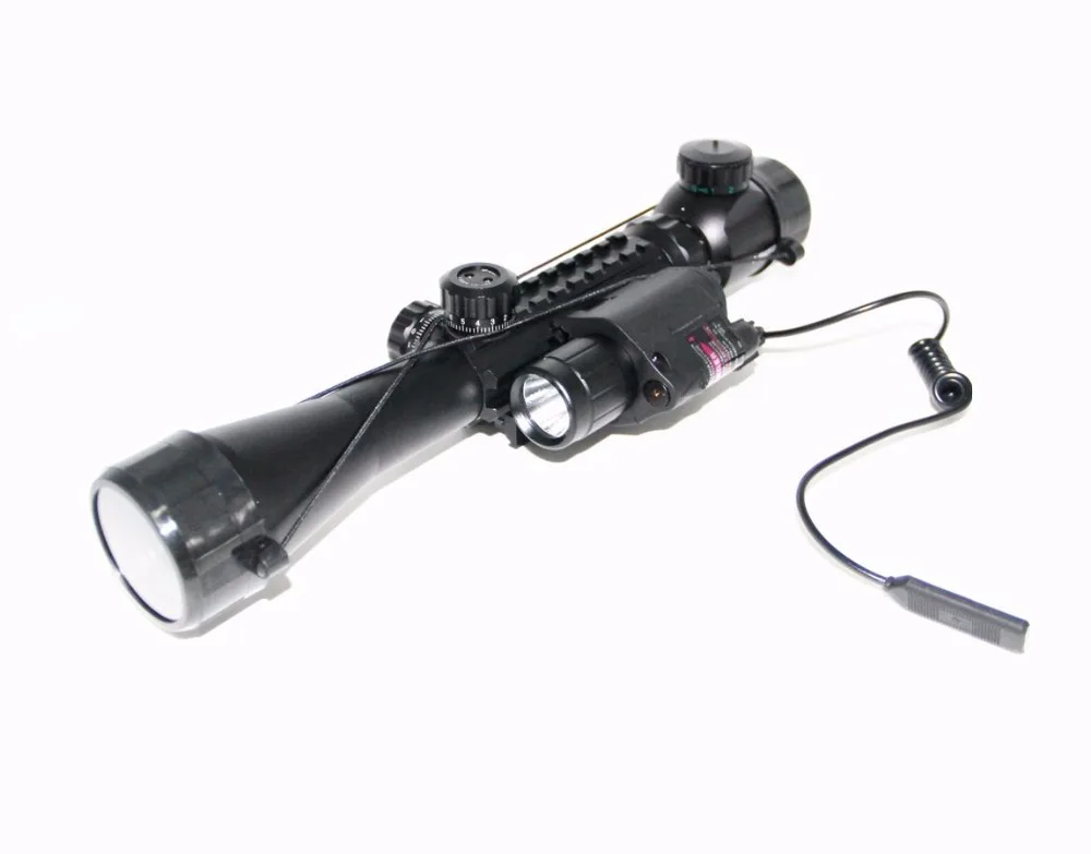 

Tactical 3-9X40EG Rifle Scope Telescopic Sights with 20mm Weaver Rail M6 Red Laser Sight + LED Flashlight for Airsoft Hunting