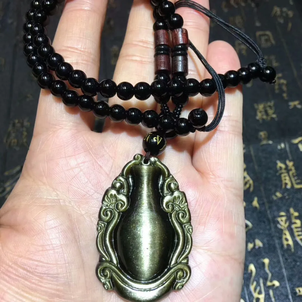 

Fashion Genuine Natural Gold Obsidian Gemstone Pendant Gold Flash Women Man Gourd Crystal Pendant 47x31x13mm AAAAA Drop Shipping