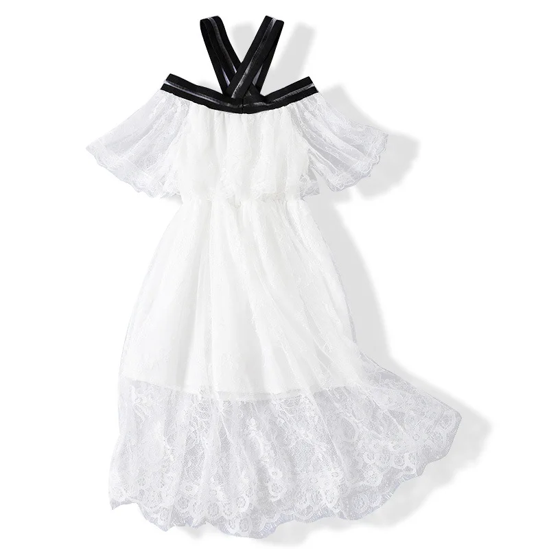 

2 Styles White Princess Dress for Girls Beauty Lace Dresses Elegant Little Girls Short Sleeve Ladies Dresses for Wedding Party