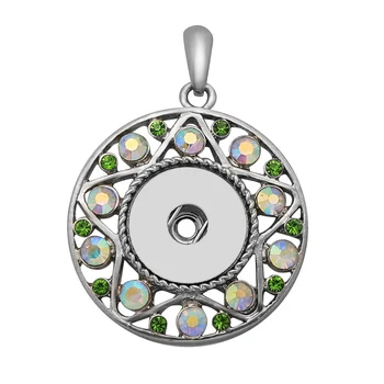 

Hot sale green hollow silver New flower 18mm Snap Button Jewelry Pendants Necklace Interchangeable Charm Jewelry For Women Gift