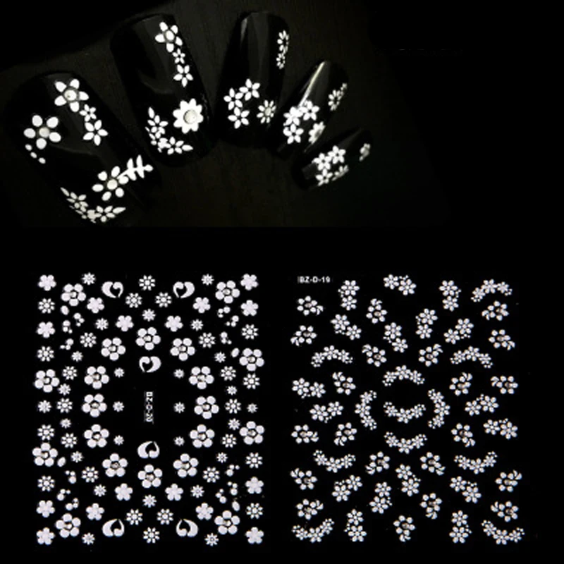 30 шт./лот 3D Белый цветок дизайн ногтей украшения наклейки Adesivi Unghie паровой панк для женщин Маникюрный Инструмент для переноса ногтей Обертывания