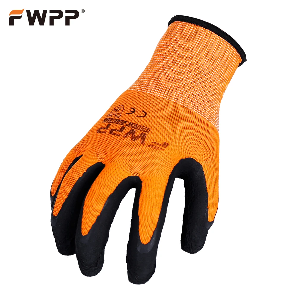 

FWPP 12 Pairs Work Gloves Breathable Non-slip Wear-resistant Latex Coated Fluorescent Orange Factory Garden Warehouse