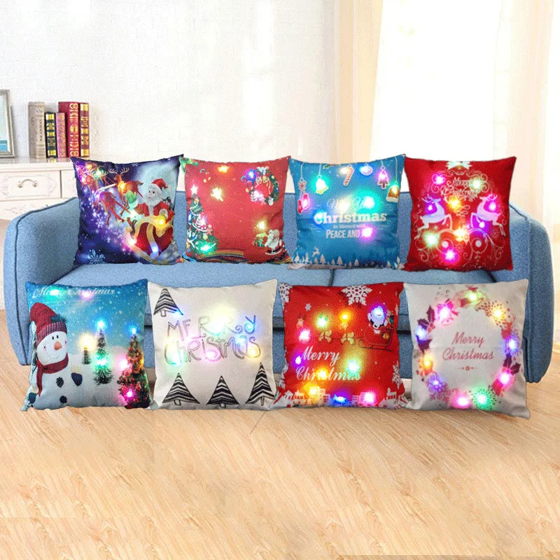 45*45cm Creative Lights Led Pillowcase Christmas Style Printed Cushion Cover Sofa Living Room Seat Throw Pillow Covers | Дом и сад
