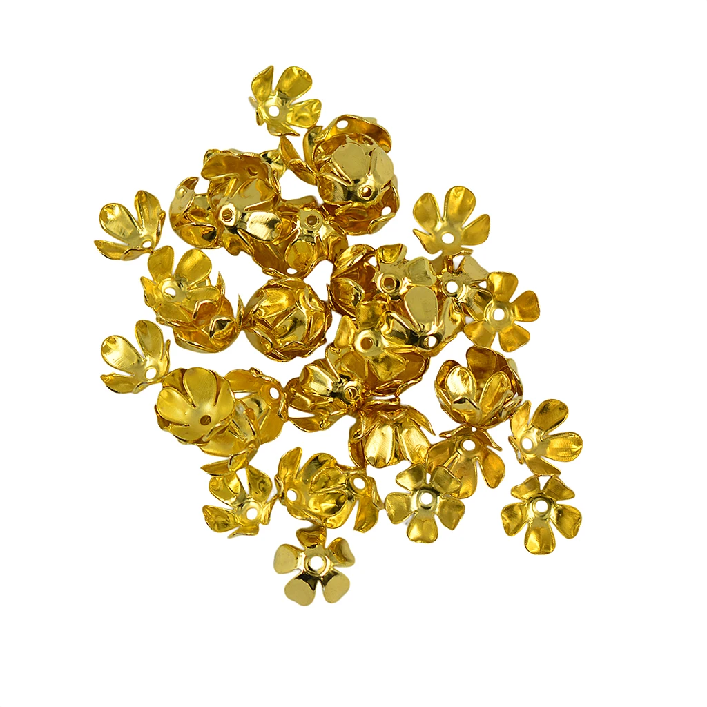 50pcs 8mm Gold Filled 3D Metal Flower Lotus Spacer Bead Caps Flower Charm DIY Jewelry Findings for DIY Jewelry Making Earrings