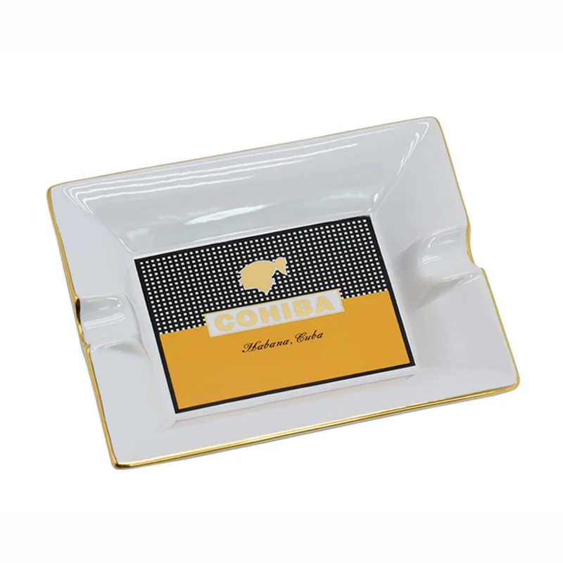 

COHIBA Brand Square Cigar Ashtray 2 Holders Ceramic Smoking Ash Tray Office &Home Travel Gadget Ceramic Ashtray For Cigars asbak