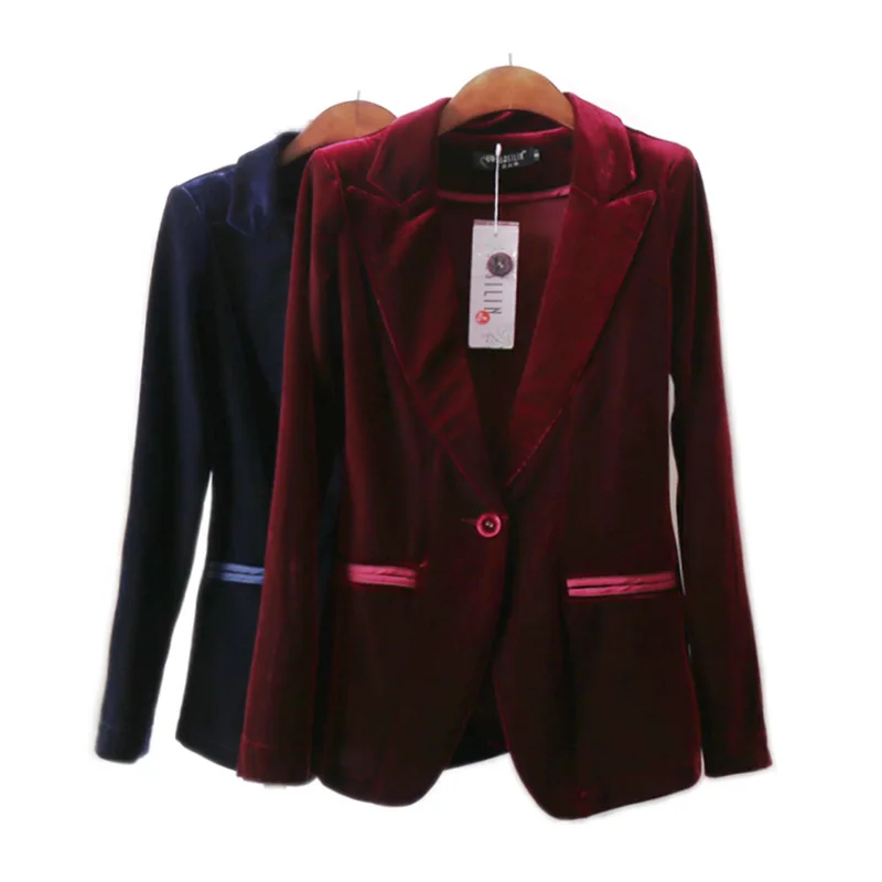 Высокого качества Модные женские туфли Пиджаки для женщин и Куртки Повседневное костюм пальто Куртка одной кнопки женщина бархатный