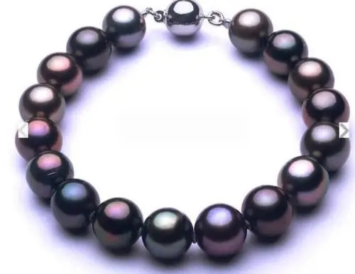 

Free shipping@@@@@ Huge 7.5-8"10-11mm Natural Tahitian genuine black redish round pearl bracelet