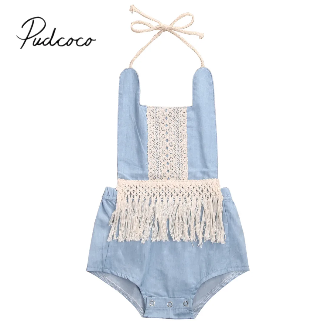 

2019 Children Summer Clothing Straped Bodysuits Toddler Newborn Baby Girls Boys Jumpsuits Tassels Playsuits Backless Sunsuit