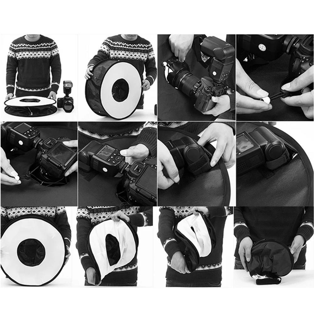 Складной кольцевой софтбокс Speedlight Flash Light 45 см с диффузором для вспышки
