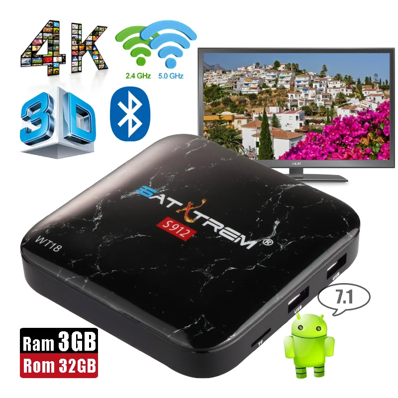 

SatXtrem WT18 Ram 3GB Rom 32GB Amlogic 8-Core Android 7.1 Smart TV Box Bluetooth 4.0 Dual Wifi Set Top Box 4K HD 3D Media Player