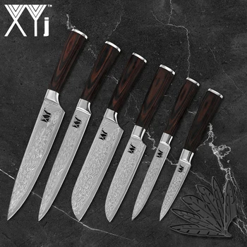 

XYj Stainless Steel Kitchen Knife Set 6PC Professional Japan Chef Knives Santoku Cleaver Meat Knife Very Sharp Home Kitchen tool