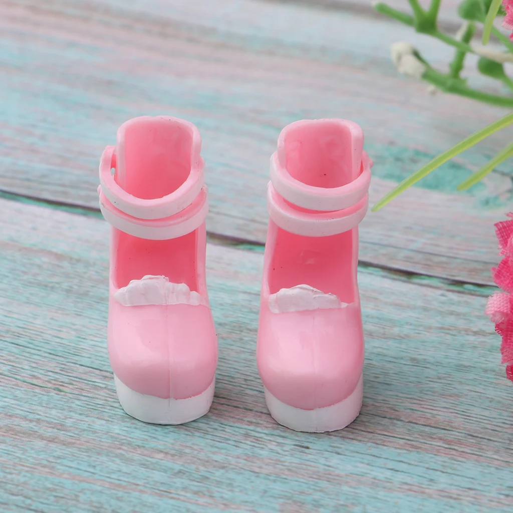 Lovely 12inch Doll High Heel Shoes Thick Heels Ankle Strape Belt Shoes for Blythe Fashion Girl Doll Party Accessory Pink