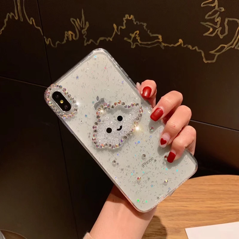 Glitter Powder Smile Face Clouds Phone Case For iPhone XS Max XR 6 6s 7 8 Plus X Diamond Soft TPU Dynamic Beads Cover |