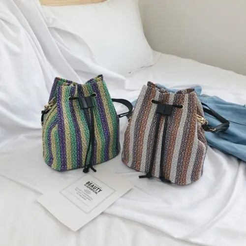 US Summer Women Bohemia Rattan Handbag Straw Knitted Messenger Backpack US Summer Women Bohemia Rattan Handbag Straw Knitted Messenger Backpack